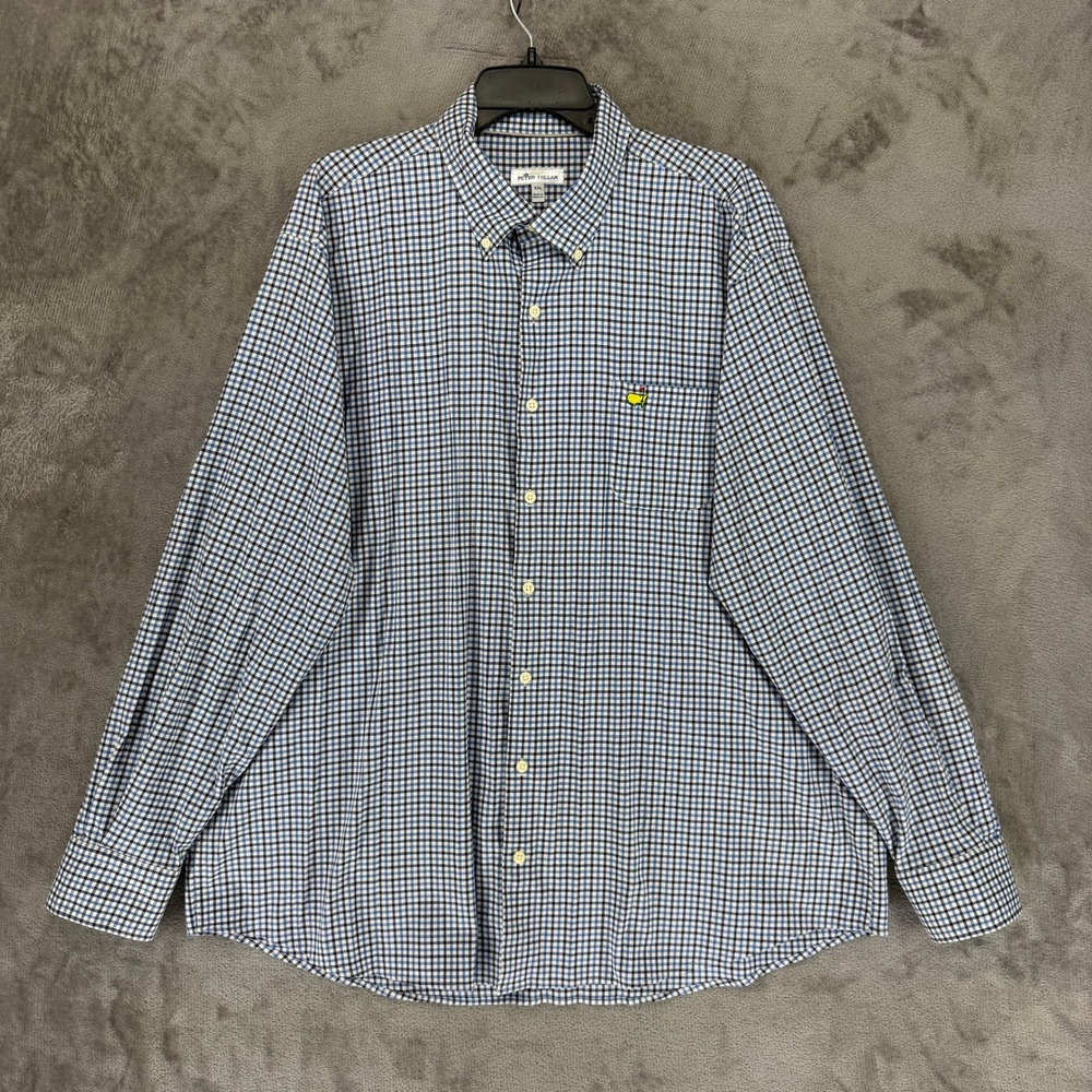 Peter Millar Masters Shirt Mens XXL Blue Check Performance Button Down Shirt